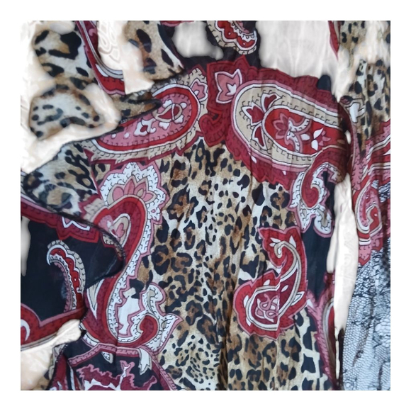 Sunny Leigh Womens Blouse Red & Cheetah Print Size Large Sheer Casual Boho Vibes - Picture 4 of 7